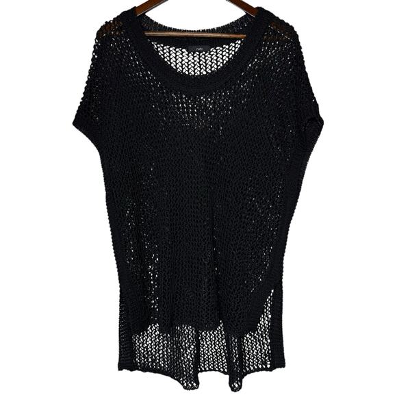 Ruti Linen Blend Open Knit Black Short Sleeve Tunic Sweater size S / M - Picture 1 of 5